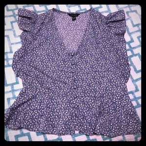 Light Blue Floral Ruffle Top Sz US 10 L